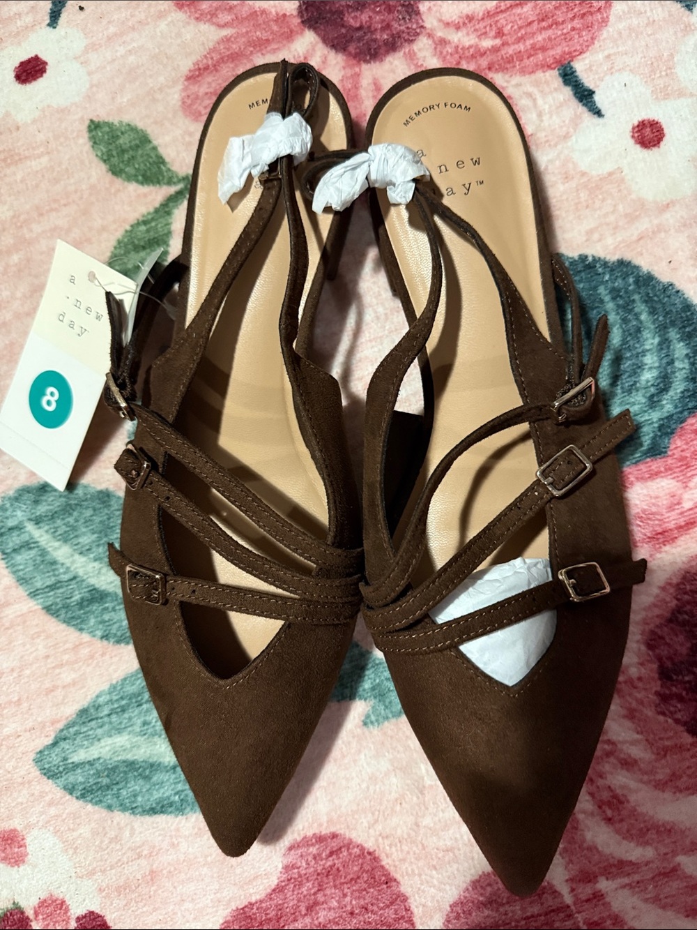 NWT a new day Pointed Toe Strappy Slingback Flats FALL balletcore feminine cozy